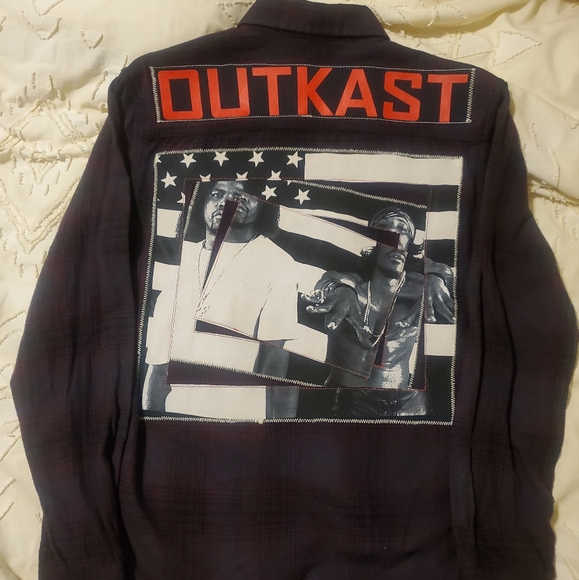 Outkast Embroidered Plaid Button-Up Flannel Shirt Stankonia Graphic - Picture 4 of 12